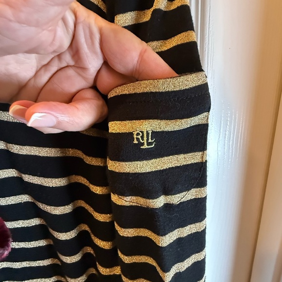 Ralph Lauren Black and Metallic Gold Striped Sweater Classic Stripe Glitzy SZ XL - Picture 8 of 8